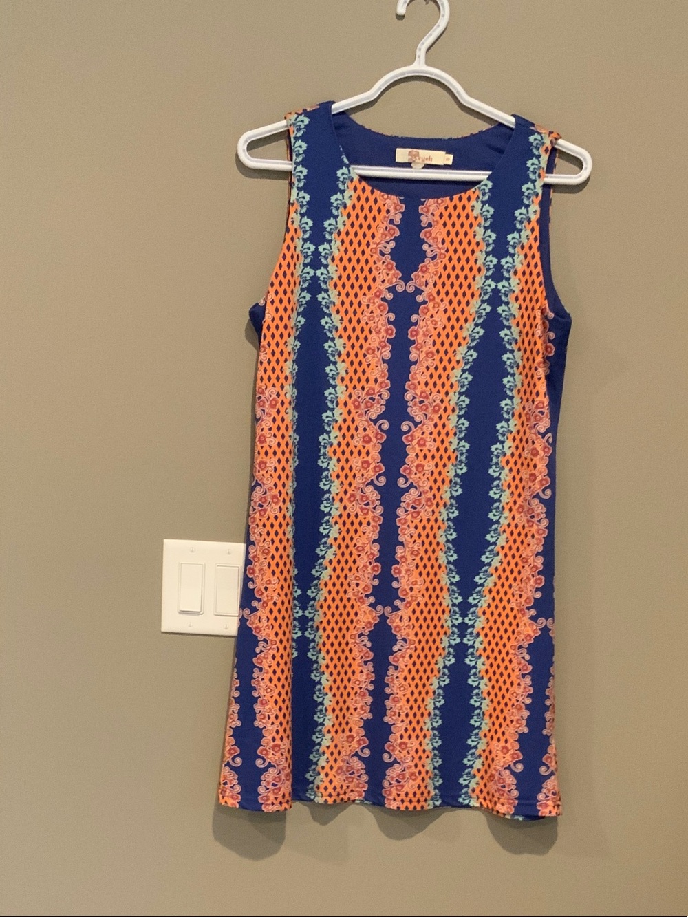 Aryeh Blue and Orange Sleeveless Printed Shift Dress